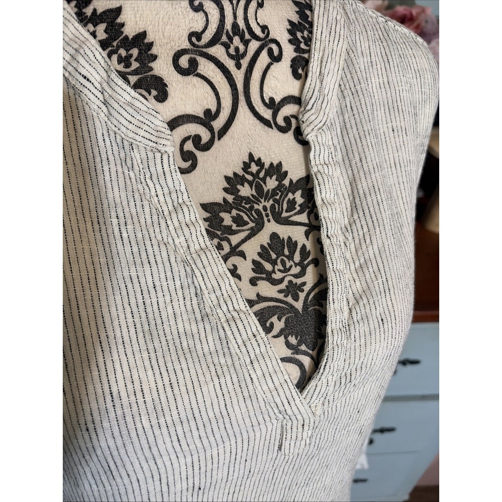 Tahari 100% Linen Black & White Striped Long Sleeve Tunic Dress Sz XL. Boho - Picture 4 of 9